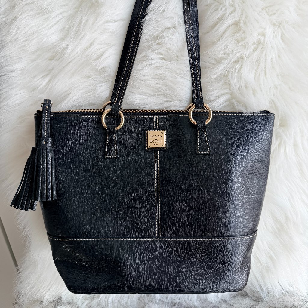 Dooney & Bourke Leather Tote Bag Black | Tassel Detail | Classic Everyday Tote